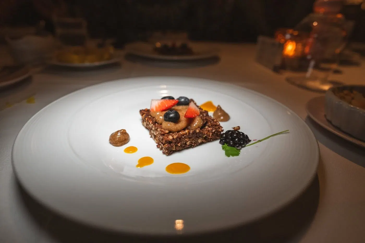 Nut bar served with fresh berries