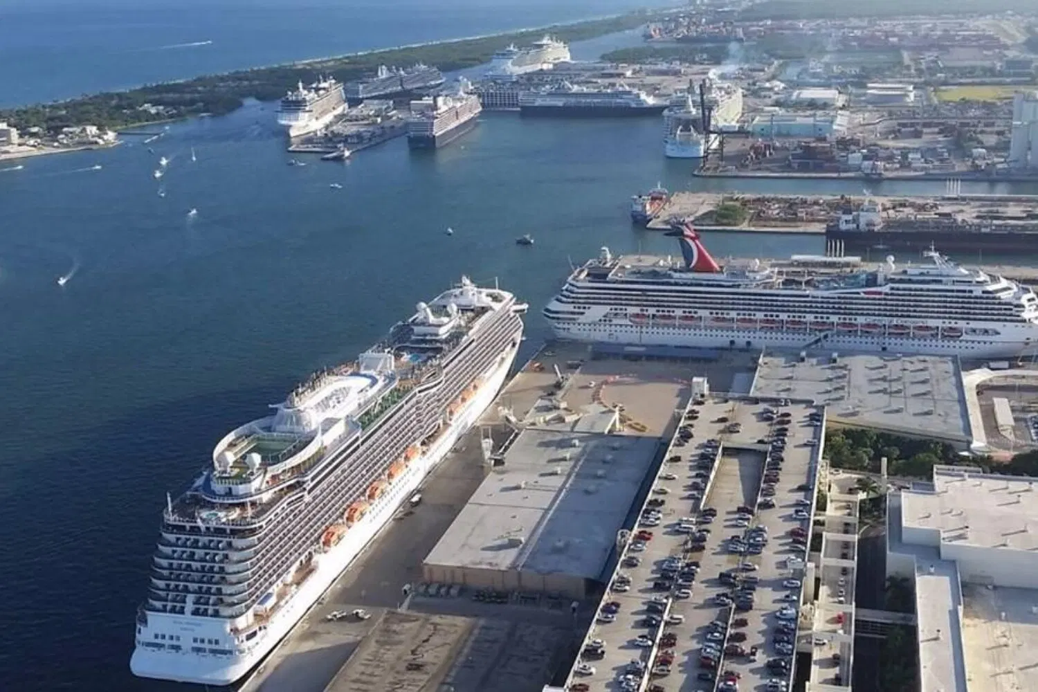 Port Everglades at Fort Lauderdale, Florida, with the waterway and city behind