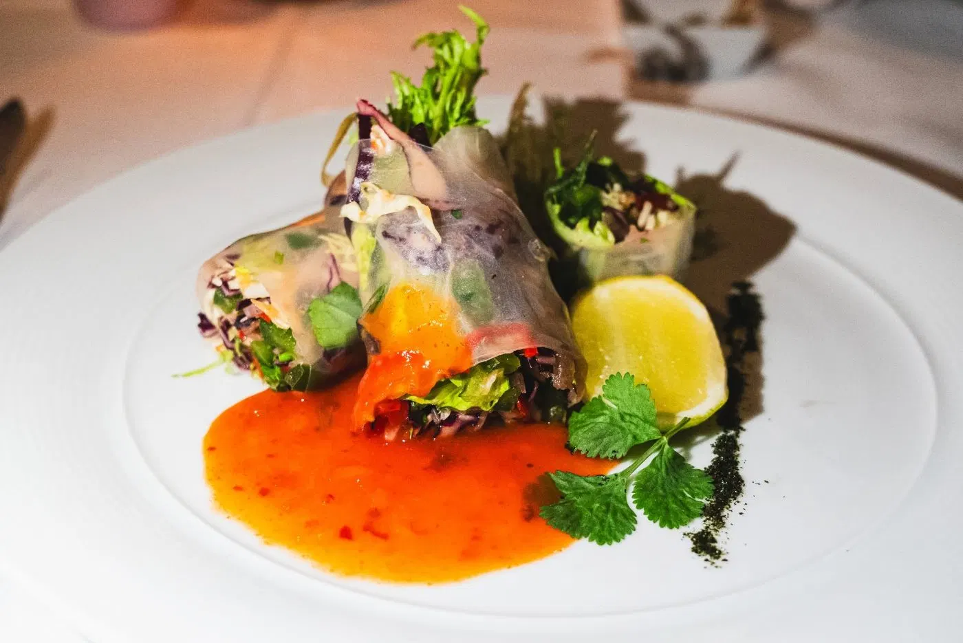 Rice paper rolls on the raw menu