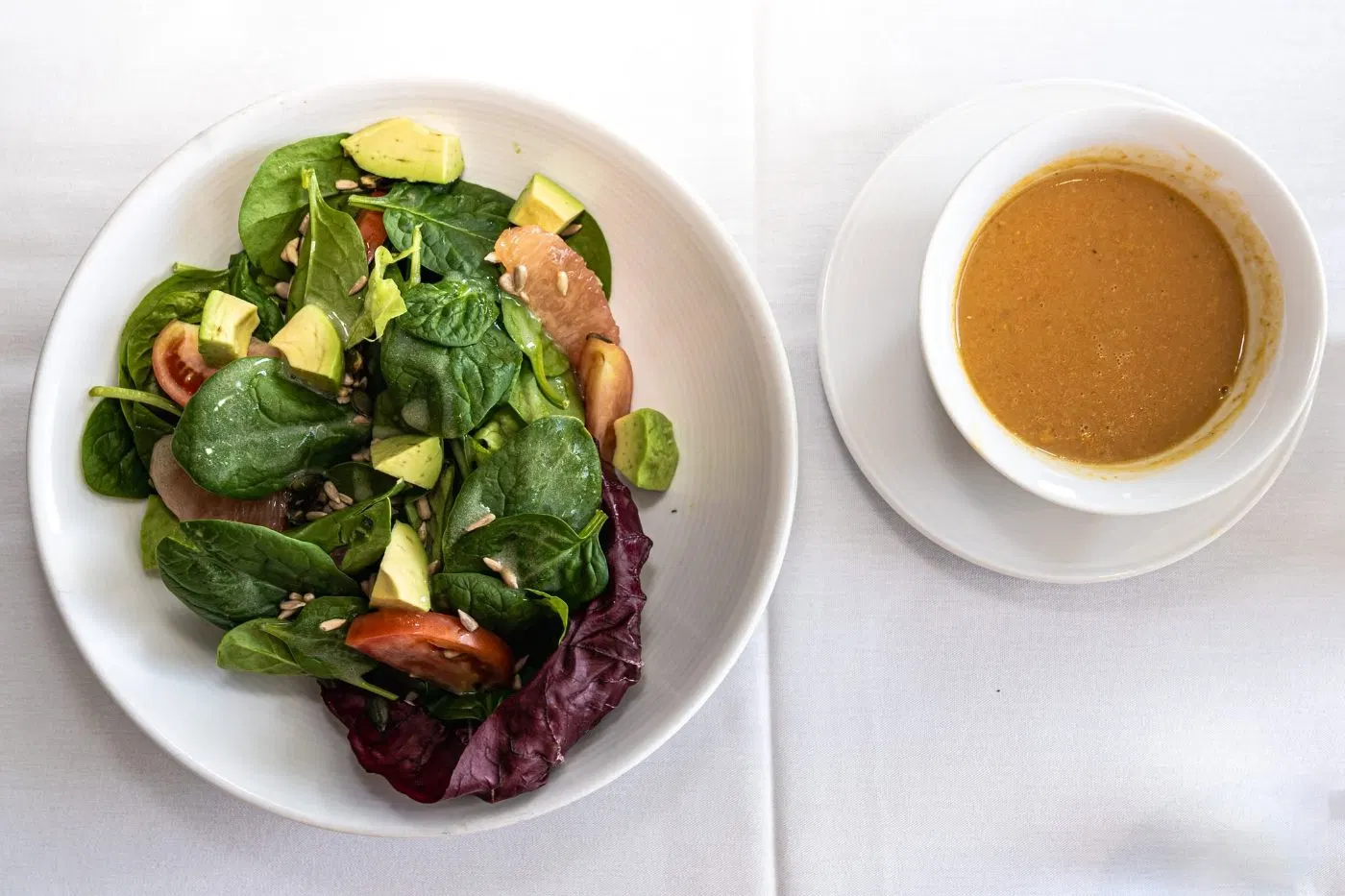 Spinach and avocado salad with house-made dressing